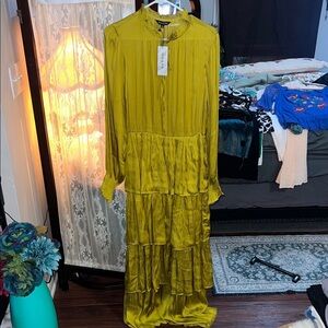 Long Sleeve Tiered Maxi Dress in Chartreuse